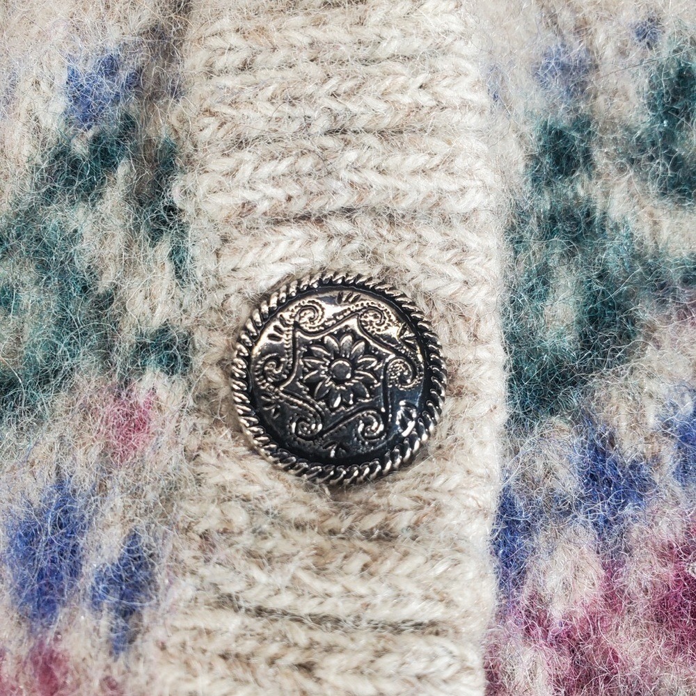 Eddie Bauer Cardigan Sweater Womens XS Cream Nordic Fair Isle Norway Wool Floral - Picture 3 of 11